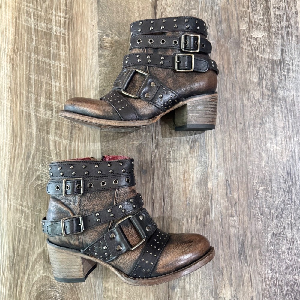 Freebird Boots Womens 7 Brown Slayer Studded Moto Leather Ankle BOHO Western